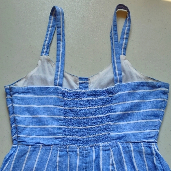 SZ8 100% Linen Wide Leg C&C California Striped Summer Jumpsuit Blue White - Picture 7 of 8